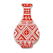 Printed Aerylic Pendants, Blue and white Porcelain, Orange Red, 49.5x28x2.5mm, Hole: 2mm(OACR-P026-E02)