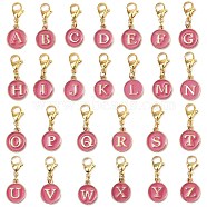 26Pcs 26 Styles Flat Round with Letter A`Z Alloy Enamel Pendant Decoration, Lobster Claw Clasps Charms for Backpack Key Chain Ornaments, Golden, 28mm, 1pc/style(HJEW-JM02404)