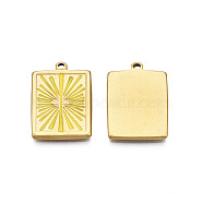 304 Stainless Steel Enamel Pendants, Real 18K Gold Plated, Rectangle with Sun, Yellow, 21x15.5x2mm, Hole: 1.4mm(STAS-N092-161A)