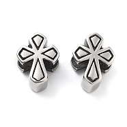 304 Stainless Steel European Beads, Large Hole Beads, Cross, Antique Silver, 13.5x10.5x7.5mm, Hole: 5.5mm(STAS-V008-42AS)