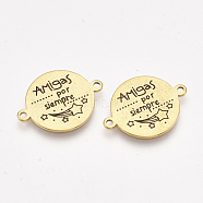304 Stainless Steel Quote Links Connectors, with Enamel, Flat Round with Word, Golden, 21.5x16x1mm, Hole: 1.4mm(STAS-S079-95A-G)