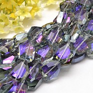 Half Rainbow Plated Faceted Polygon Glass Bead Strands, Indigo, 25x20x10mm, Hole: 1.5mm, about 17pcs/strand, 16.3 inch(EGLA-J087-07)