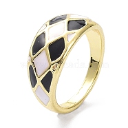 Alloy Enamel Finger Rings, Rhombus Pattern, Light Gold, Black, 2.5mm, US Size 7 1/4(17.5mm)(RJEW-Z008-20LG-B)