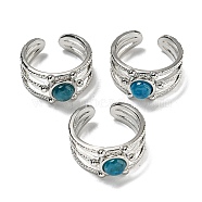 Natural Apatite Adjustable Rings, with Platinum Brass Findings, Long-Lasting Plated, Jewely for Women, Adjustable(RJEW-K269-10P-09)