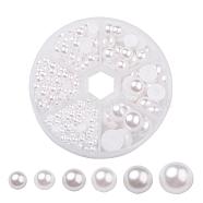 1caja de plástico abs imitación perla cúpula cabujones, semicírculo, blanco, 4~12x2~6mm, aproximamente 690 unidades / caja(SACR-JP0001-09)