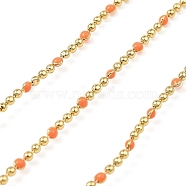 Brass Ball Chains, with Enamel, Soldered, with Spool, Real 18K Gold PlatedPlated, Orange, 2.5x2mm(CHC-C007-02G-10)