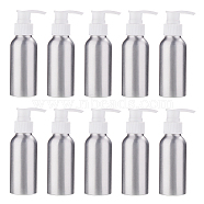 100ml Aluminium Lotion Pump Bottle, with PP Plastic Pump Dispenser, Refillable Bottles, Round Shoulder, White, 13.4cm, Capacity: 100ml(MRMJ-WH0037-11C-01)