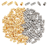 100Pcs 2 Colors Brass Screw Clasps, Column, Platinum & Golden, 12x4mm, Hole: 1mm, 50pcs/color(KK-NB0002-69)