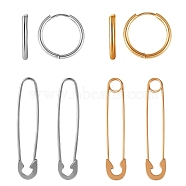4Pair 4 Style Safety Pin & Ring 304 Stainless Steel Hoop Earrings for Women, Golden & Stainless Steel Color, 15.5x1.5mm, 38x8x1.5mm, Pin: 0.7~0.8mm, 1Pair/style(EJEW-SZ0001-84)