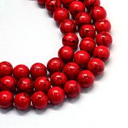 Synthetic Turquoise Gemstone Bead Strands, Round, Dyed, Red, 6x5.5~6mm, Hole: 1.5mm, about 67pcs/strand, 14.9 inch(TURQ-S280-6mm-06)
