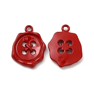 Spray Painted Alloy Pendants, Button Charm, Red, 21x16x3mm, Hole: 1.8mm(FIND-B018-02B)