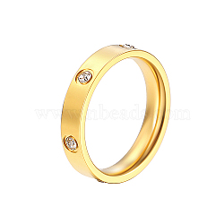 Stainless Steel Finger Rings, with Rhinestone, Real 18K Gold Plated, US Size 7(17.3mm)(OE3102-2)