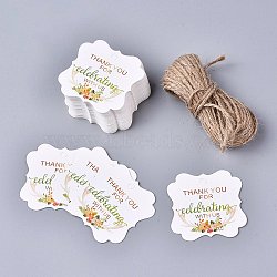 Floral Pattern Paper Gift Tags, Hang Tags, with Jute Twine, Square with Word Thank You for Celebrating with Us, Colorful, 5x5x0.05cm, Hole: 4mm, 50pcs/set(CDIS-K002-E02)