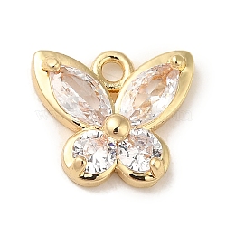 Brass Pave Clear Cubic Zirconia Charms, Butterfly, Real 14K Gold Plated, 9.5x11x3mm, Hole: 1.4mm(KK-G499-10G)