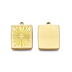 304 Stainless Steel Enamel Pendants, Real 18K Gold Plated, Rectangle with Sun, Yellow, 21x15.5x2mm, Hole: 1.4mm(STAS-N092-161A)