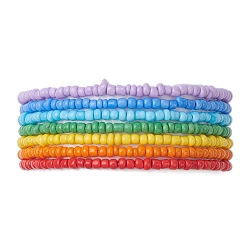 7 PCS Rainbow Style Glass Seed Beads Bracelets Sets for Women, Mixed Color, 1/8 inch(0.3~0.35cm), Inner Diameter: 2-1/4 inch(5.7cm), 7pcs/set(BJEW-JB10065-02)