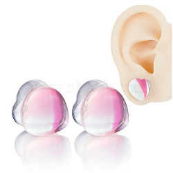 Glass Ear Gauges Flesh Tunnels Plugs, Heart, Hot Pink, 14x12x11.5mm(EJEW-P293-01)