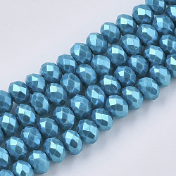 Spray Painted Glass Pearl Beads Strands, Faceted, Rondelle, Deep Sky Blue, 6x5mm, Hole: 1.2mm, about 200pcs/strand, 36.22 inch(X-HY-T001-002A-02)