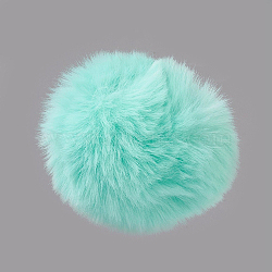 Handmade Faux Rabbit Fur Pom Pom Ball Covered Pendants, Fuzzy Bunny Hair Balls, with Elastic Fiber, Aquamarine, 55~74mm, Hole: 5mm(WOVE-F020-A03)