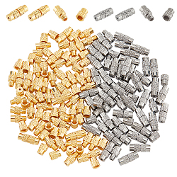 100Pcs 2 Colors Brass Screw Clasps, Column, Platinum & Golden, 12x4mm, Hole: 1mm, 50pcs/color(KK-NB0002-69)