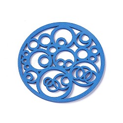 Wood Filigree Joiners Links, Dyed, Flat Round, Dodger Blue, 50x1.5mm(WOOD-P014-B02)