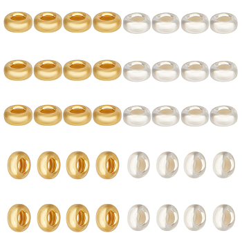 40Pcs 2 Colors S925 Sterling Silver Beads, Rondelle, Mixed Color, 3.5x1.5mm, Hole: 1.5mm, 20pcs/colors