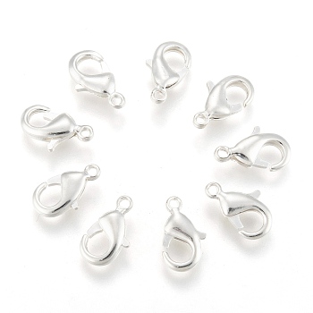 Silver Color Plated Brass Lobster Claw Clasps, Parrot Trigger Clasps, Nickel Free, 12x7x3mm, Hole: 1mm