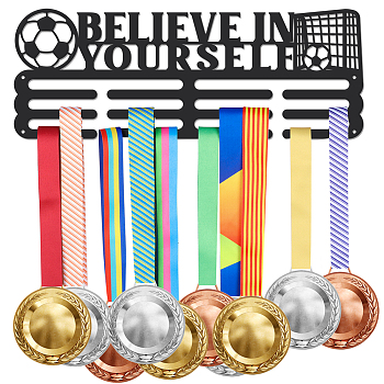 Sports Theme Iron Medal Hanger Holder Display Wall Rack, with Screws, Football Pattern, 150x400mm