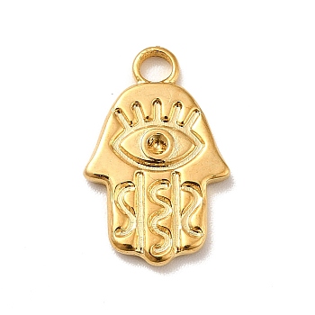 Ion Plating(IP) 304 Stainless Steel Pendants Rhinestone Settings, Religion, Hamsa Hand with Eye, Real 18K Gold Plated, Fit for 1.2mm Rhinestone, 17.5x11x2mm, Hole: 2.5mm