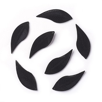Faux Suede Big Pendant Decorations, Leaf, Black, 44x16x1.6mm, Hole: 1.2mm