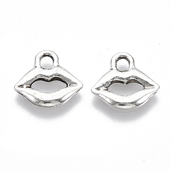Tibetan Style Alloy Charms, Cadmium Free & Lead Free, Lip, Antique Silver, 12.5x13x1.5mm, Hole: 2mm, about 1478pcs/1000g