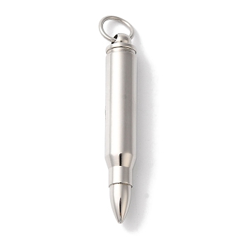 Non-Tarnish 304 Stainless Steel Openable Pendants, with Jump Ring, Bullet Charm, Stainless Steel Color, 42.5x6.5mm, Hole: 6mm