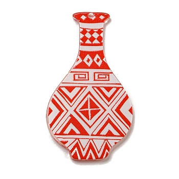 Printed Aerylic Pendants, Blue and white Porcelain, Orange Red, 49.5x28x2.5mm, Hole: 2mm
