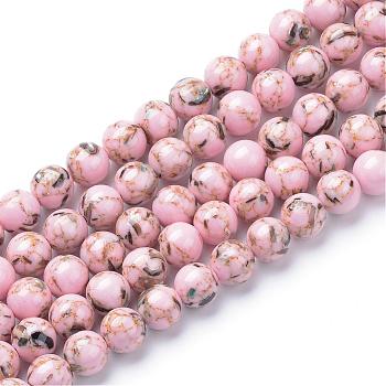 Assembled Synthetic Turquoise and Shell Beads Strands, Dyed, Round, Pink, 4mm, Hole: 0.5mm, about 95pcs/strand, 15.7 inch