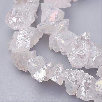 Electroplated Natural Quartz Crystal Bead Strands, Nuggets, Rainbow Plated, 10~24.5x5.5~16x2~23mm, Hole: 1mm, about 54~64pcs/strand, 15.1~15.9 inch