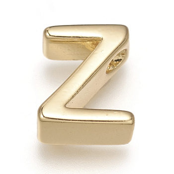 Brass Charms, Long-Lasting Plated, Letter, Letter.Z, Z: 8.5x7x3mm, Hole: 1.5mm
