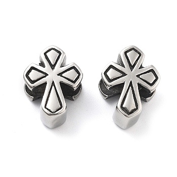 304 Stainless Steel European Beads, Large Hole Beads, Cross, Antique Silver, 13.5x10.5x7.5mm, Hole: 5.5mm