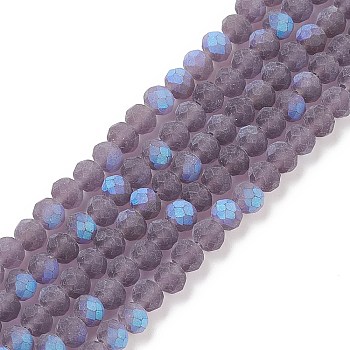 Half AB Color Plated Faceted Rondelle Glass Bead Strands, Frosted, Dark Orchid, 4~4.5x3~3.5mm, Hole: 0.8mm, about 150pcs/strand, 15.1 inch