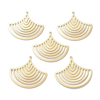 Brass Pendants, DIY Accessories, for Bracelets, Earrings, Necklaces, Hollow, Fan, Raw(Unplated), 32.5x34.5x1mm, Hole: 1.2mm