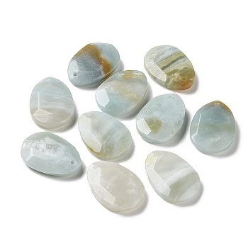 Natural Flower Amazonite Pendants, Faceted Teardrop Charms, 35x25x8mm, Hole: 1.8mm