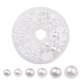 1caja de plástico abs imitación perla cúpula cabujones, semicírculo, blanco, 4~12x2~6mm, aproximamente 690 unidades / caja