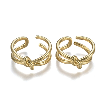 Adjustable Brass Cuff Rings, Open Rings, Long-Lasting Plated, Knot, Real 18K Gold Plated, US Size 6 1/2(16.9mm)