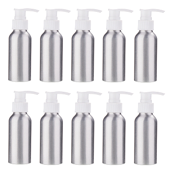 100ml Aluminium Lotion Pump Bottle, with PP Plastic Pump Dispenser, Refillable Bottles, Round Shoulder, White, 13.4cm, Capacity: 100ml
