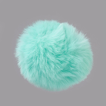 Handmade Faux Rabbit Fur Pom Pom Ball Covered Pendants, Fuzzy Bunny Hair Balls, with Elastic Fiber, Aquamarine, 55~74mm, Hole: 5mm