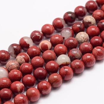 Natural Red Jasper Bead Strands, Round, 6mm, Hole: 1mm, about 63pcs/strand, 15.5 inch