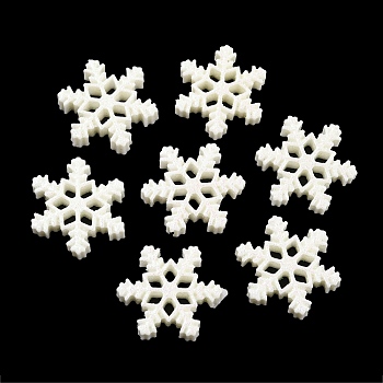 Opaque Resin Cabochons, Christmas Glitter Snowflake, Floral White, 22x19.5x5mm