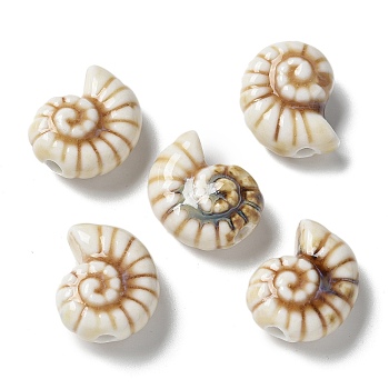 Handmade Porcelain Beads, Snail, Bisque, 20~21x16~17x9~10.5mm, Hole: 3mm