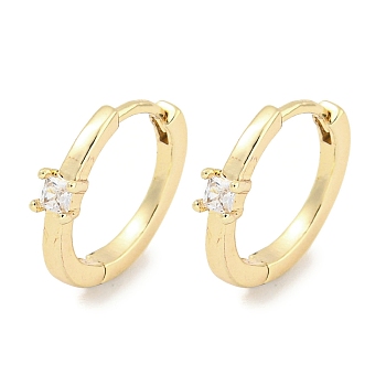 Brass Micro Pave Clear Cubic Zirconia Earrings, for Women, Real 18K Gold Plated, 14x2.5mm