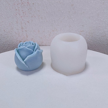 Valentine's Day Theme DIY Candle Food Grade Silicone Molds, Handmade Soap Mold, Mousse Chocolate Cake Mold, Rose, White, 7.5x6.5cm, Inner Diameter: 4.4cm