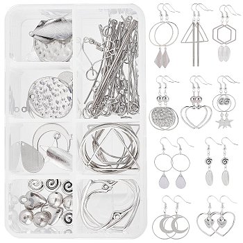 SUNNYCLUE DIY Earrings Making Kits, Including 22Pcs 9 Style Pendants, Alloy Beads, Glass Pearl Beads Strands, Brass Linking Rings, Open Jump Rings & Earring Hooks, Mix Shaped, Platinum, 14~28.5x9~30x0.5~4mm, Hole: 1~2mm